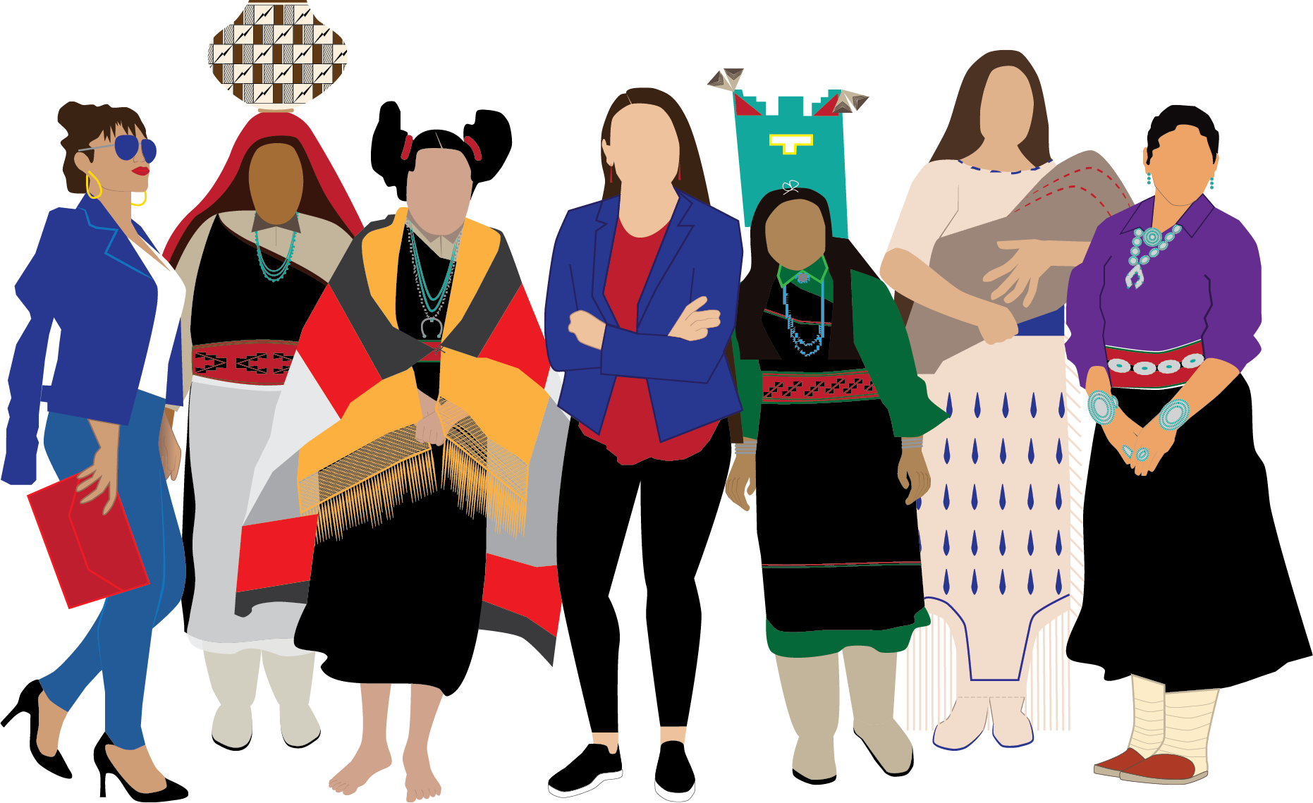 Illustration of a diverse group of indigenous women